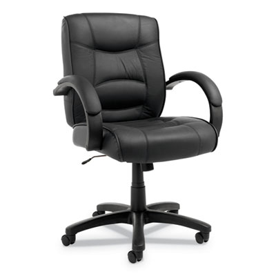 Alera Strada Series Mid-Back Black Leather Executive Swivel / Tilt Office Chair