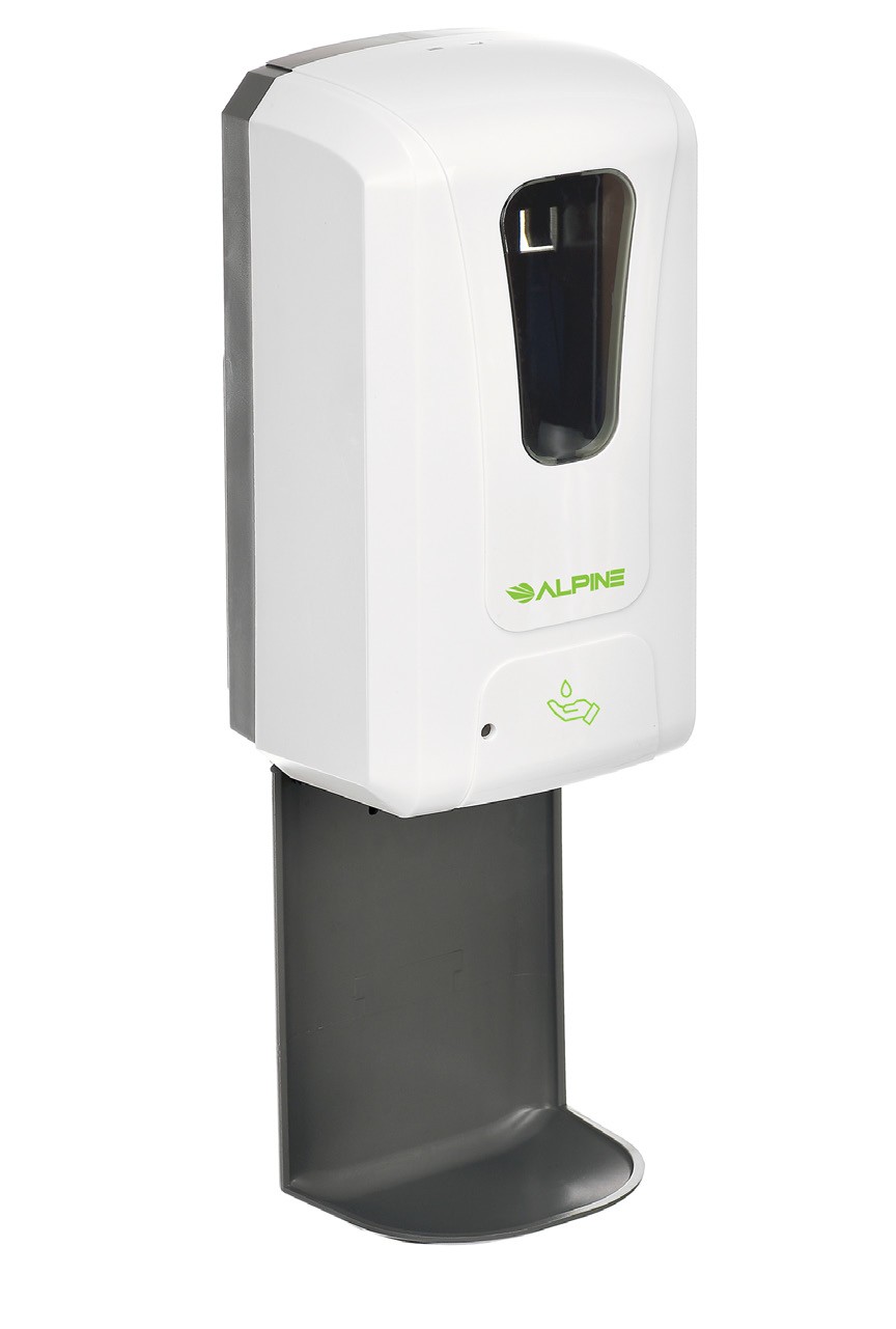 Alpine 430-L-T Automatic Hands-Free Gel Hand Sanitizer/Soap Dispenser with Drip Tray, 1200 ml, White