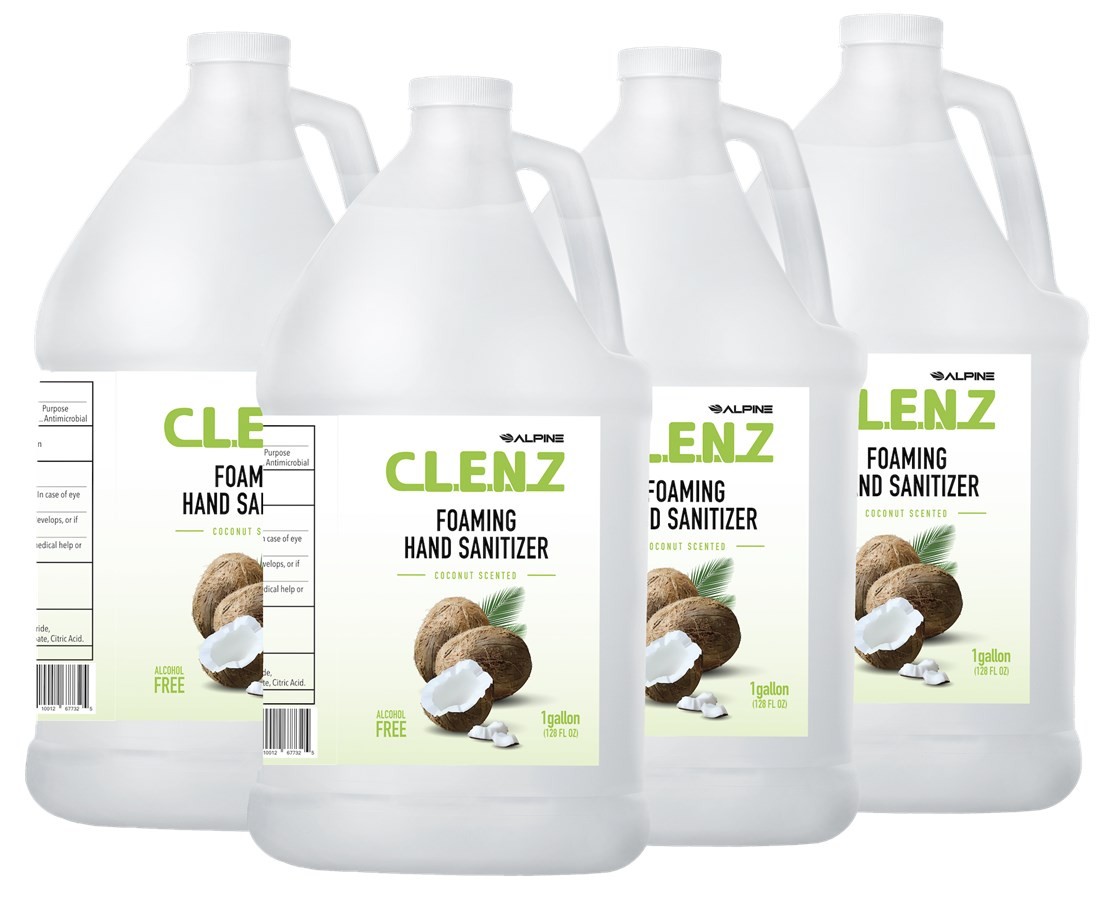 Alpine ALPC-5 CLENZ Instant Alcohol Free Foam Sanitizer, Coconut Scent, 1 Gallon, 4/Carton