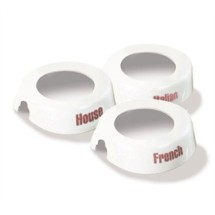TableCraft CM12 10-Piece Imprinted White Plastic Salad Dressing Dispenser Collar Set with Maroon Lettering