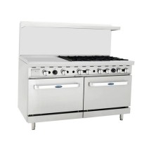 Atosa AGR-6B24GR 60" Gas Range, (6) Open Burners with 24" Left Griddle and (2) 26-1/2" Ovens
