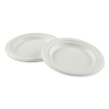 Bagasse Molded Fiber Dinnerware, Plate, 6" Diameter, White, 1,000/Carton