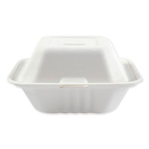 Bagasse Molded Fiber Food Containers, Hinged-Lid, 1-Compartment 6 x 6, White, 125/Sleeve, 4 Sleeves/Carton