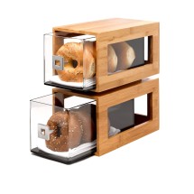 Rosseto BD102 Two-Tier Bamboo Bakery Display Column With Clear Acrylic Drawers- 12.8&quot; x 6.85&quot; x 14&quot;