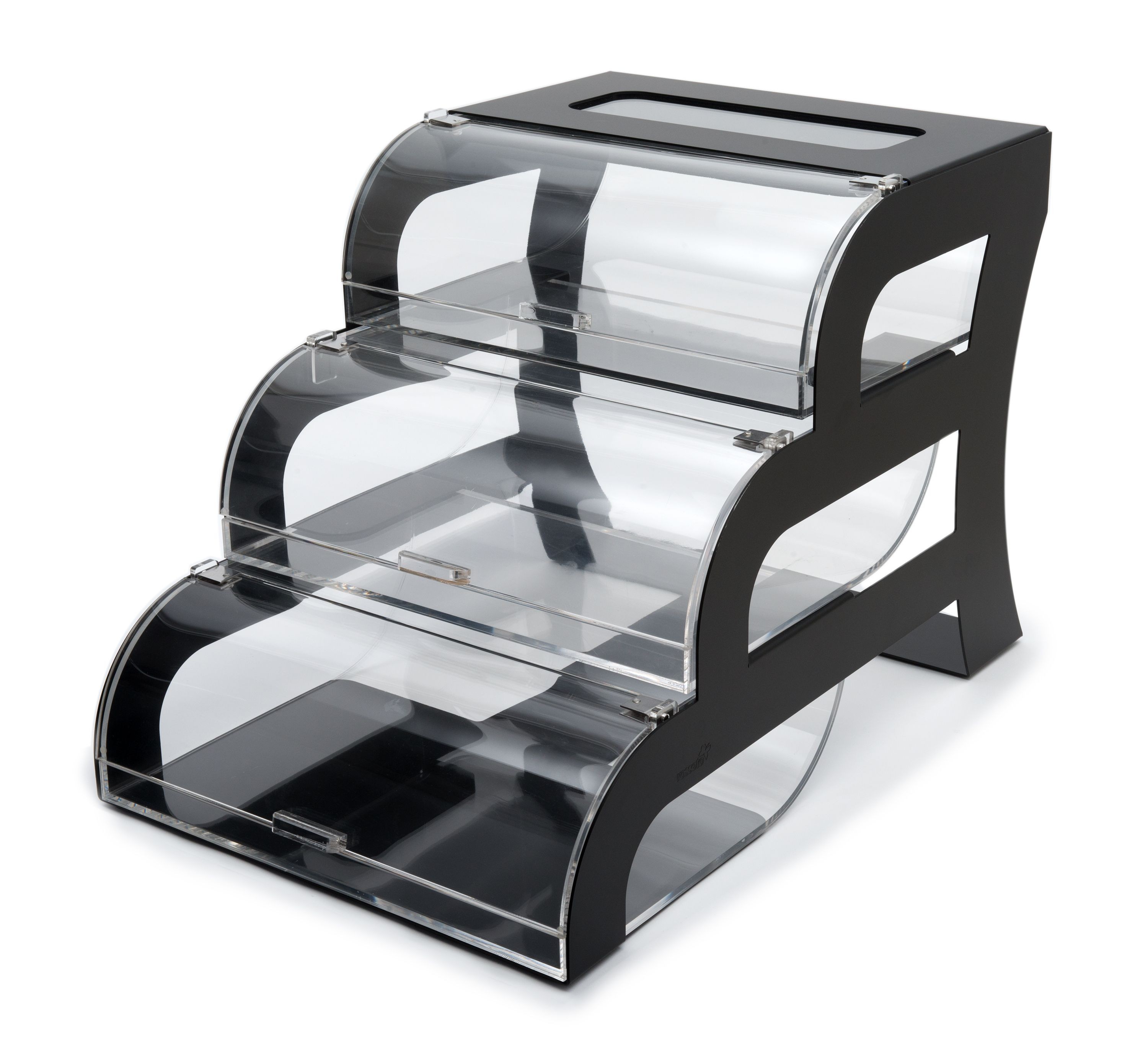 Rosseto BK011 Three-Tier Clear Acrylic Bakery Display Case with Black Steel Stand 15.25" x 23.25" x 15.5"