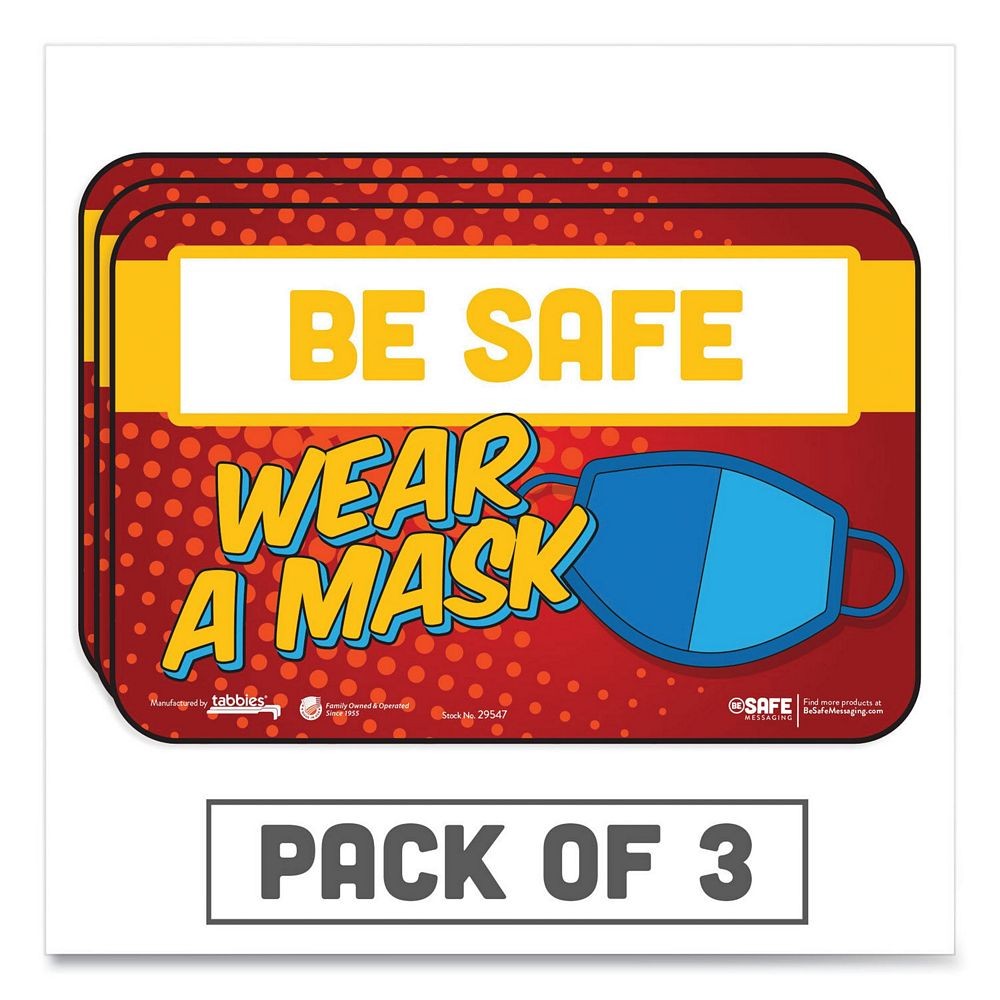Besafe Messaging Education Wall Signs, "Be Safe, Wear A Mask", 9" x 6", 3/Pack