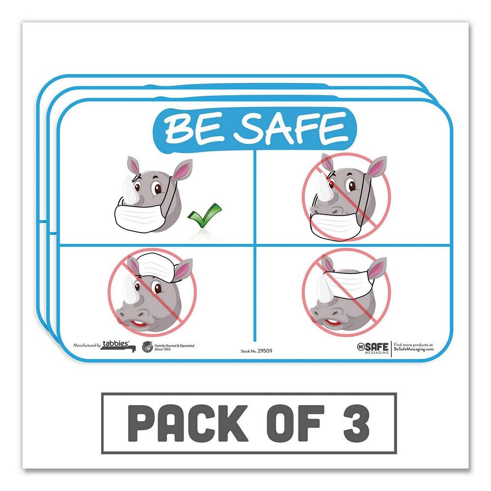Besafe Messaging Education Wall Signs, "Be Safe", Rhinoceros, 9" x 6", 3/Pack