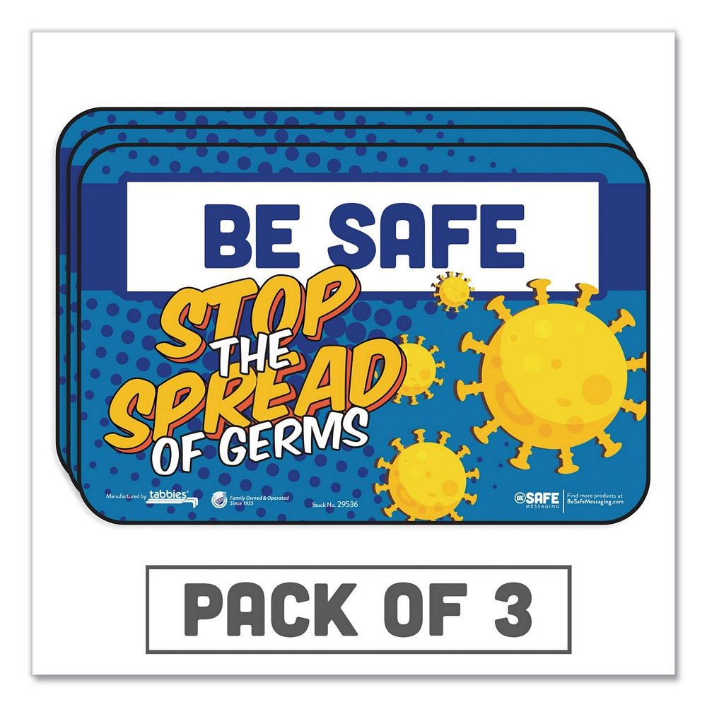 Besafe Messaging Education Wall Signs, "Be Safe, Stop The Spread of Germs", 9" x 6", 3/Pack