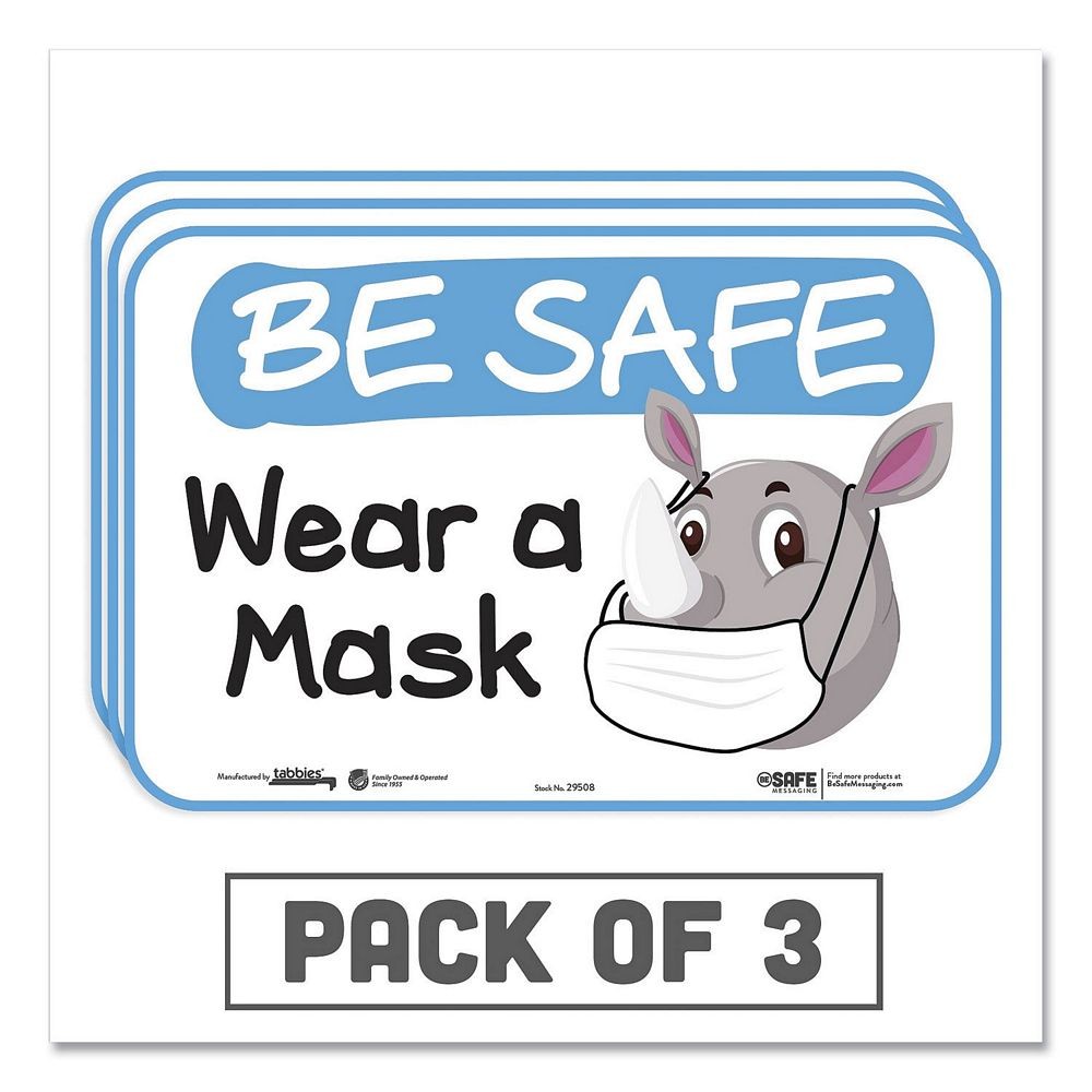 Besafe Messaging Education Wall Signs, "Be Safe, Wear A Mask", Rhinoceros, 9" x 6", 3/Pack