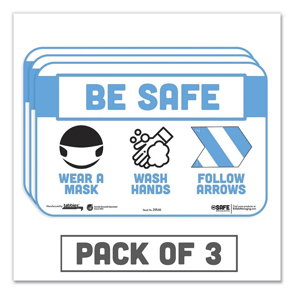Besafe Messaging Education Wall Signs, "Be Safe, Wear A Mask, Wash Your Hands, Follow The Arrows", 9" x 6", 3/Pack