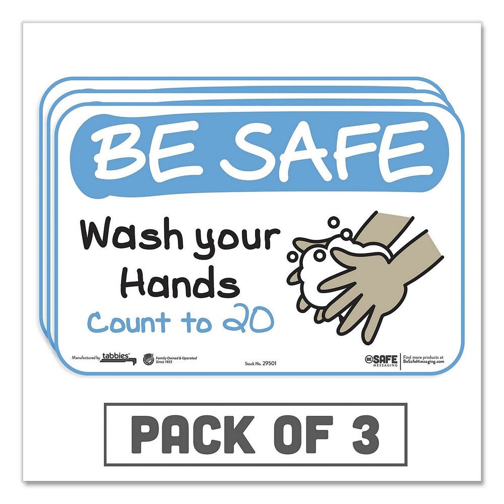 Besafe Messaging Education Wall Signs, 9" x 6", "Be Safe, Wash Your Hands, Count To 20", 3/Pack