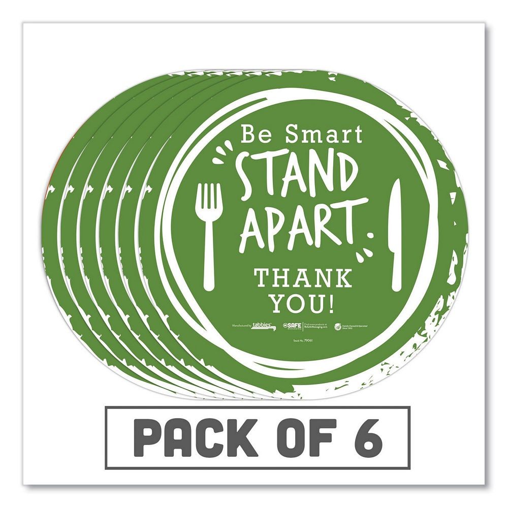 Besafe Messaging Floor Decals, "Be Smart Stand Apart; Knife/Fork; Thank You", 12" Dia., Green/White, 6/Carton