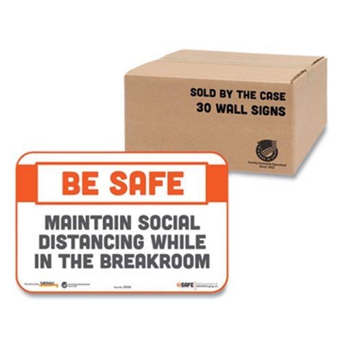 Besafe Messaging Repositionable Wall/Door Signs, "Maintain Social Distancing While In The Breakroom", 9" x 6", 30/Carton