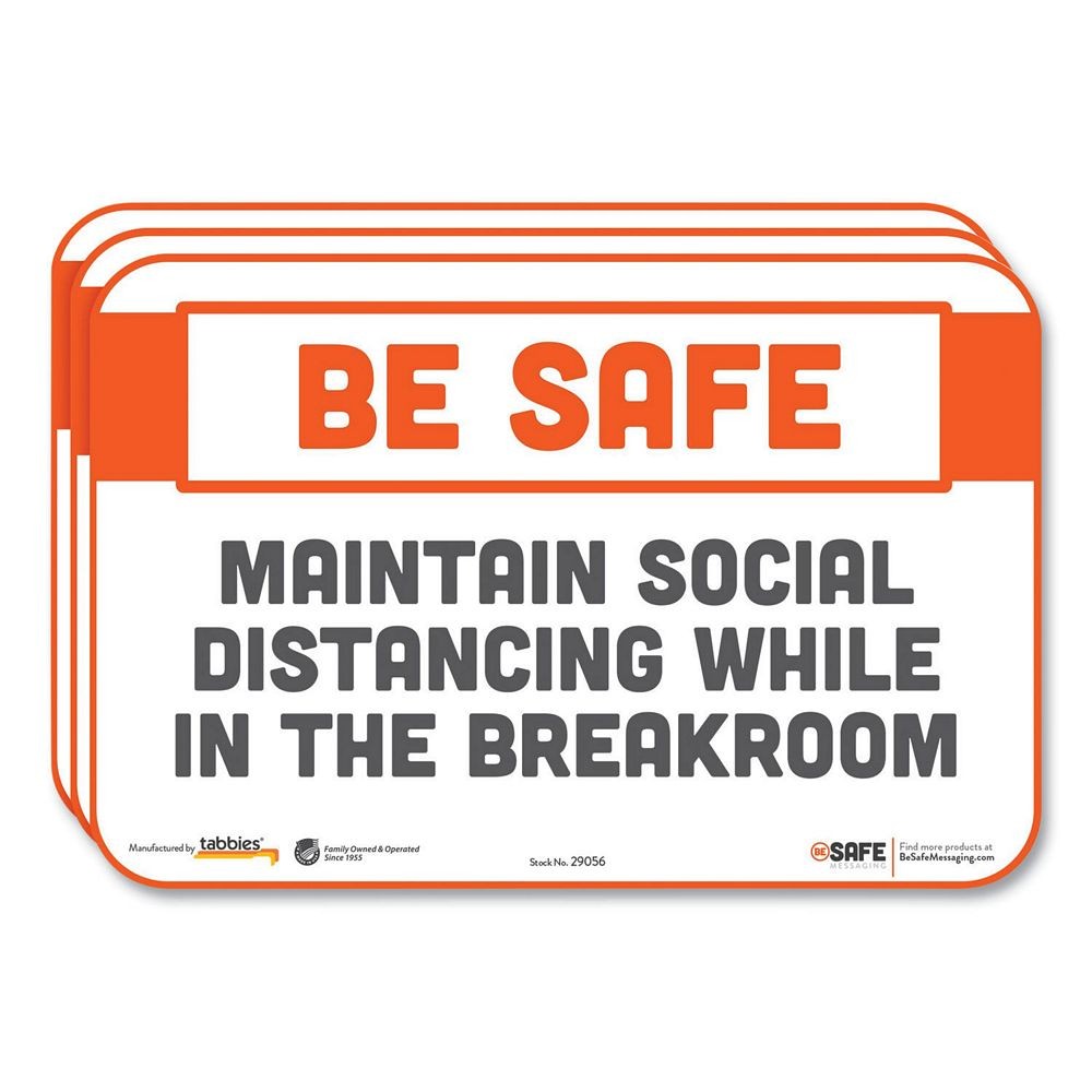 Besafe Messaging Repositionable Wall/Door Signs, "Maintain Social Distancing While In The Breakroom", 9" x 6" 3/Pack