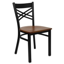 Flash Furniture XU-6FOBXBK-CHYW-GG HERCULES Series Black &quot;X&quot; Back Metal Chair with Cherry Wood Seat