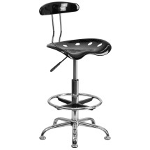 Flash Furniture LF-215-BLK-GG Black and Chrome Bar Height Drafting Stool with Tractor Seat