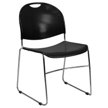Flash Furniture RUT-188-BK-CHR-GG HERCULES Series 880 Lb. Capacity Black Ultra Compact Stack Chair with Chrome Frame