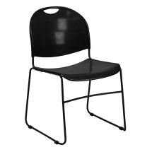 Flash Furniture RUT-188-BK-GG HERCULES Series 880 Lb. Capacity Black Ultra Compact Stack Chair with Black Frame
