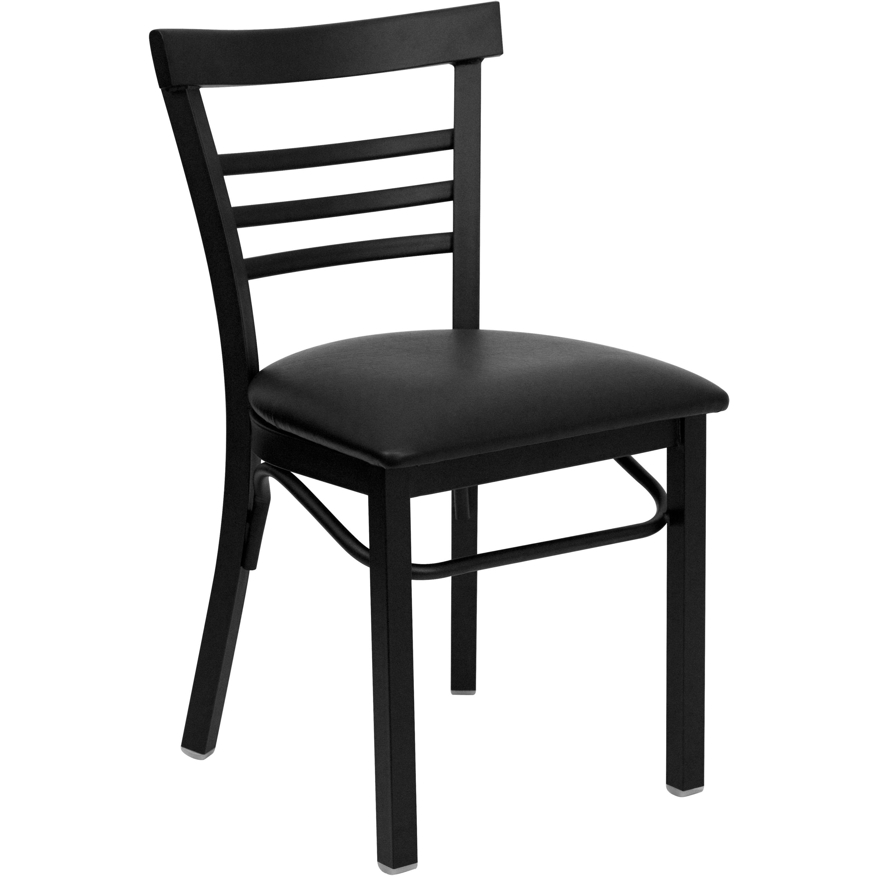 Flash Furniture XU-DG6Q6B1LAD-BLKV-GG Black Three-Slat Ladder Back Metal Chair with Black Vinyl Seat