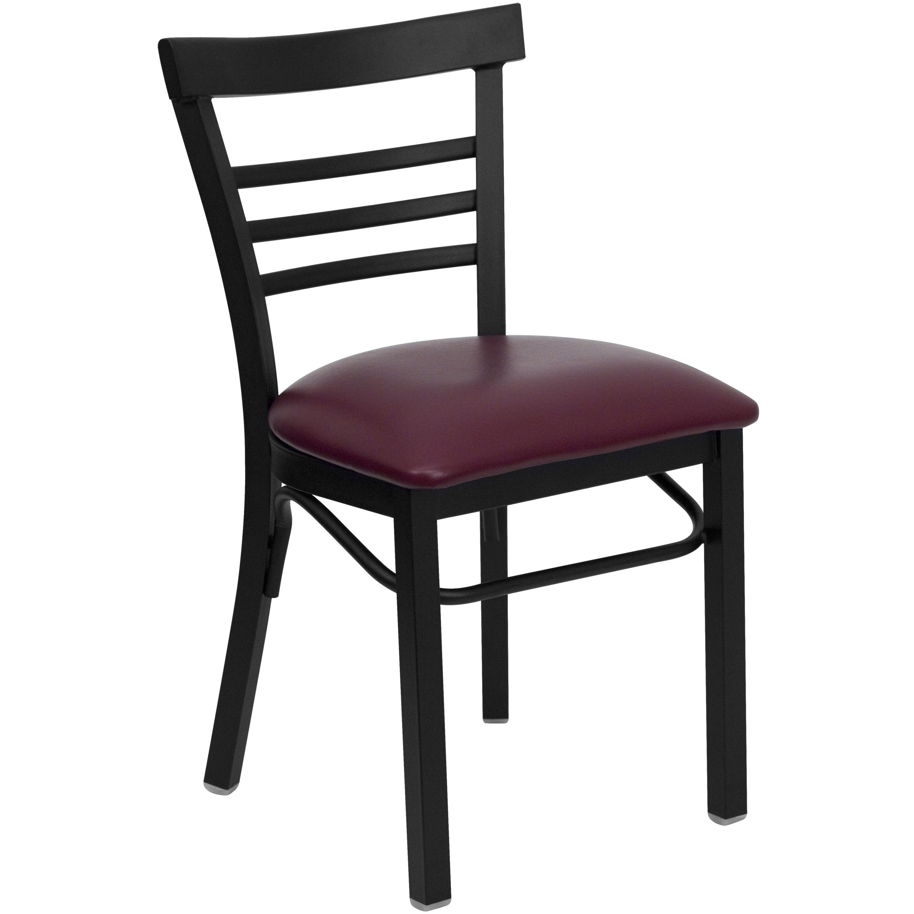 Flash Furniture XU-DG6Q6B1LAD-BURV-GG Black Three-Slat Ladder Back Metal Chair with Burgundy Vinyl Seat