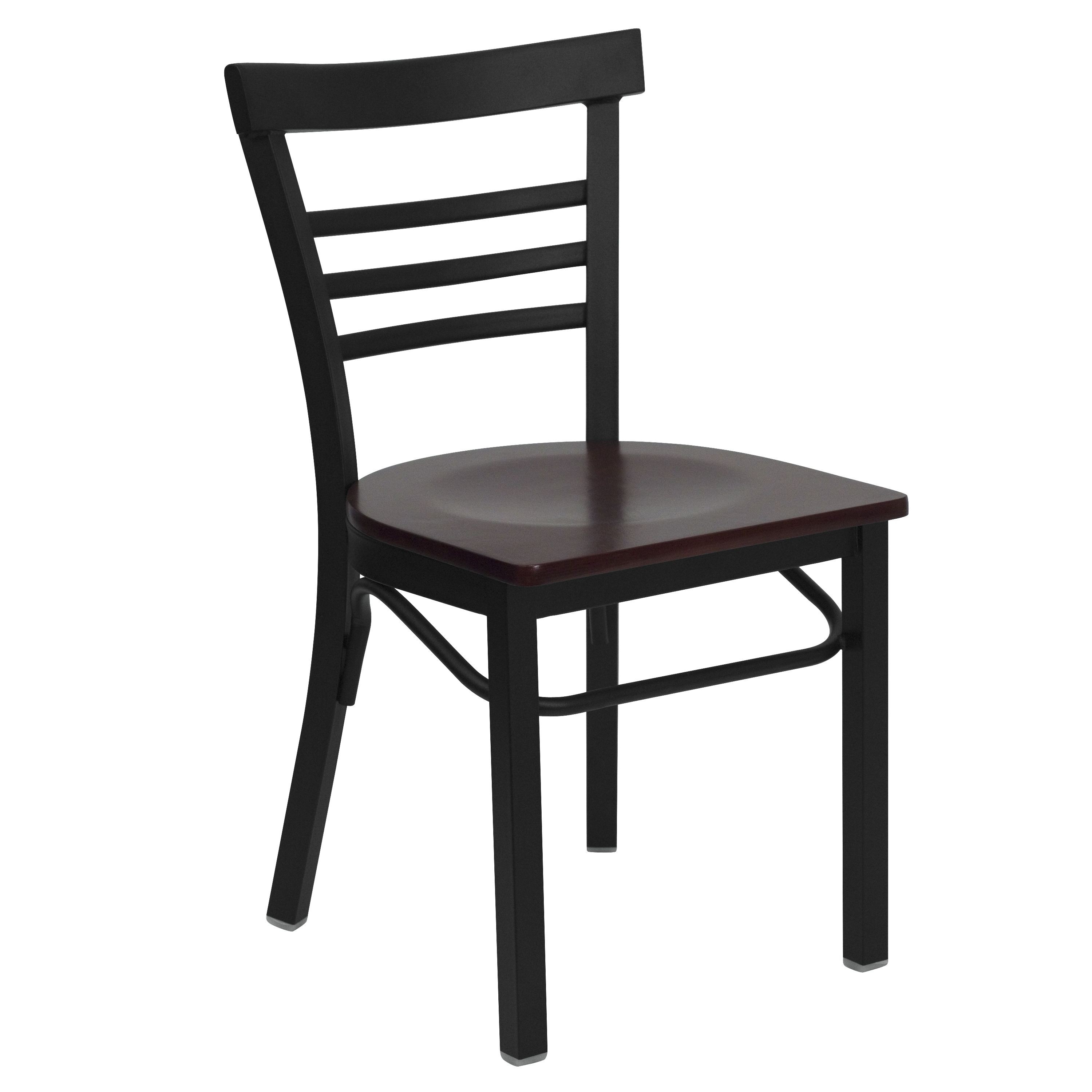 Flash Furniture XU-DG6Q6B1LAD-MAHW-GG Black Three-Slat Ladder Back Metal Chair with Mahogany Wood Seat