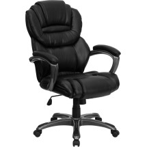 Flash Furniture GO-901-BK-GG Black Leather Executive Office Chair with Leather Padded Loop Arms