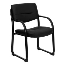 Flash Furniture BT-510-LEA-BK-GG Black Leather Executive Side Chair Sled Base