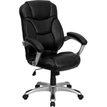 Flash Furniture GO-725-BK-LEA-GG Black Leather Office Chair, High Back