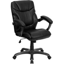 Flash Furniture GO-724M-MID-BK-LEA-GG Black Leather Mid Back Contemporary Office Chair