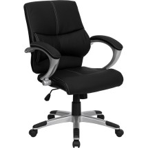 Flash Furniture H-9637L-2-MID-GG Mid-Back Black Leather Manager Chair