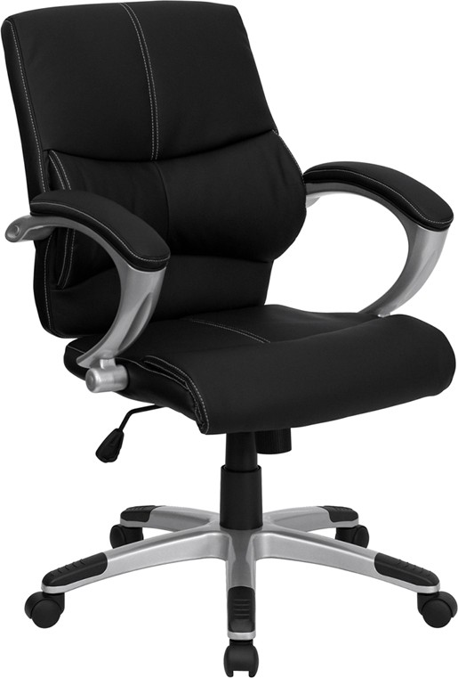 Flash Furniture H-9637L-2-MID-GG Mid-Back Black Leather Manager Chair