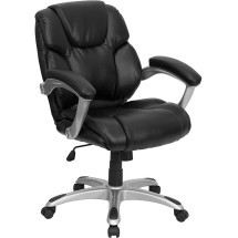 Flash Furniture GO-931H-MID-BK-GG Black Leather Mid Back Office Computer Chair