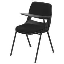 Flash Furniture RUT-EO1-01-PAD-LTAB-GG Black Padded Ergonomic Shell Chair with Left Handed Flip-Up Tablet Arm