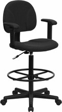 Flash Furniture BT-659-BLK-ARMS-GG Black Patterned Fabric Ergonomic Drafting Stool with Arms