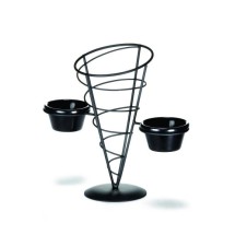 TableCraft ACR259 Black Powder Coated Appetizer Cone Basket with 2 Ramekins 5&quot; x 9&quot;