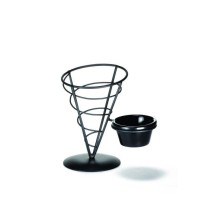 TableCraft ACR57 Black Powder Coated Appetizer Cone Basket with Ramekin 5&quot; x 7&quot;