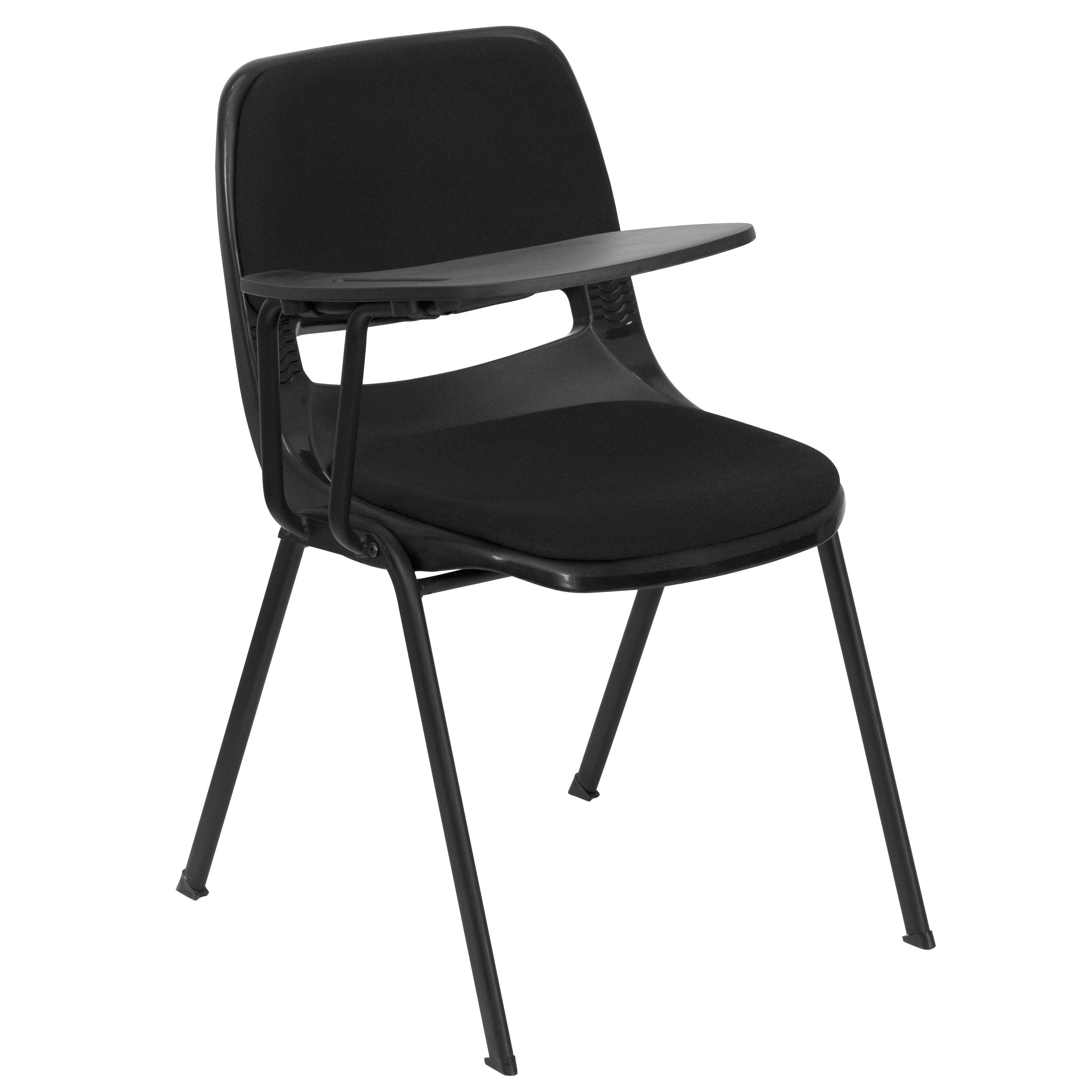 Flash Furniture RUT-EO1-01-PAD-RTAB-GG Black Padded Ergonomic Shell Chair with Right Handed Flip-Up Tablet Arm