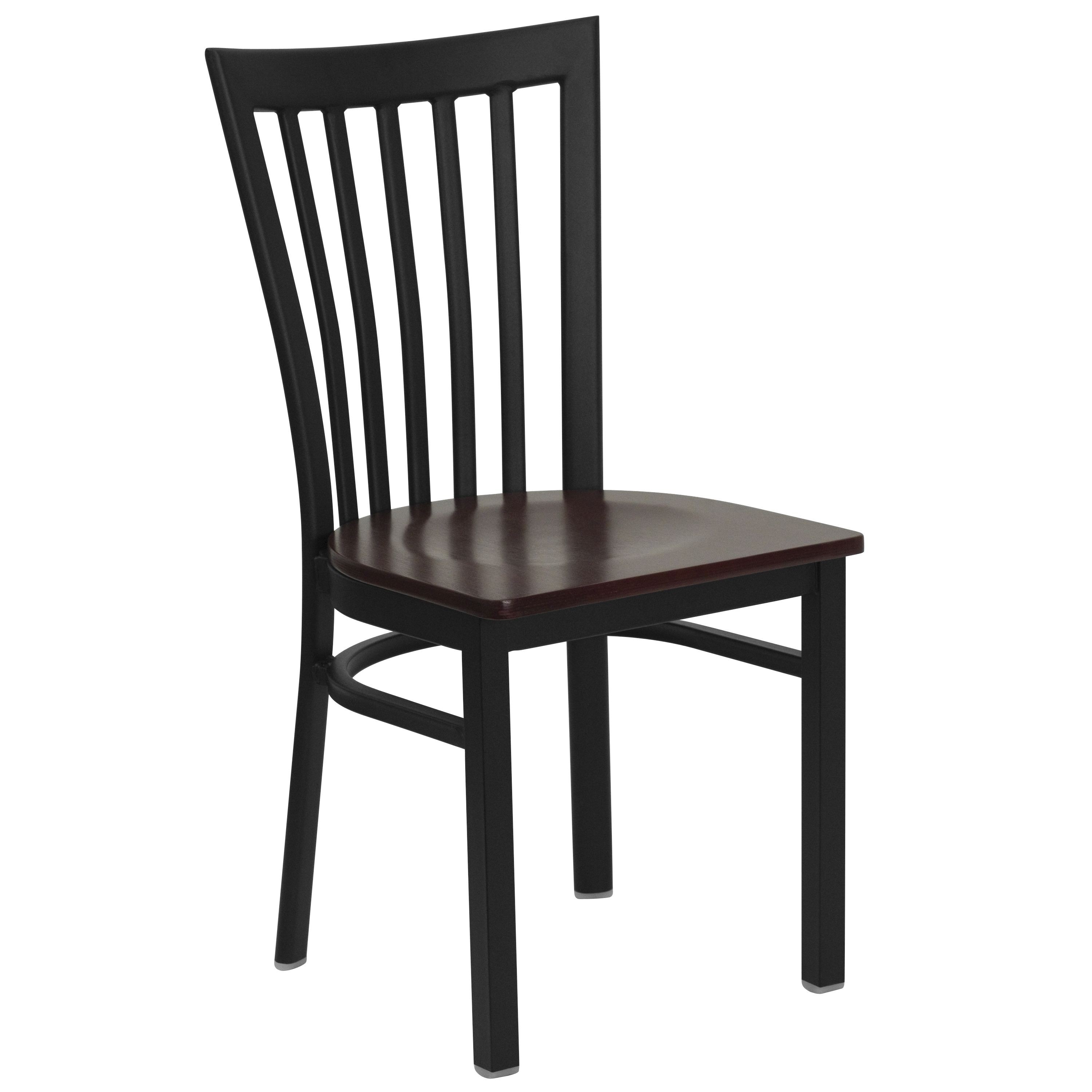 Flash Furniture XU-DG6Q4BSCH-MAHW-GG Black Schoolhouse Back Metal Chair with Mahogany Wood Seat