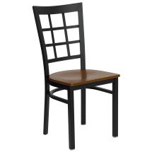 Flash Furniture XU-DG6Q3BWIN-CHYW-GG Black Window Back Metal Chair with Cherry Wood Seat