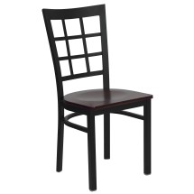 Flash Furniture XU-DG6Q3BWIN-MAHW-GG Black Window Back Metal Chair with Mahogany Wood Seat
