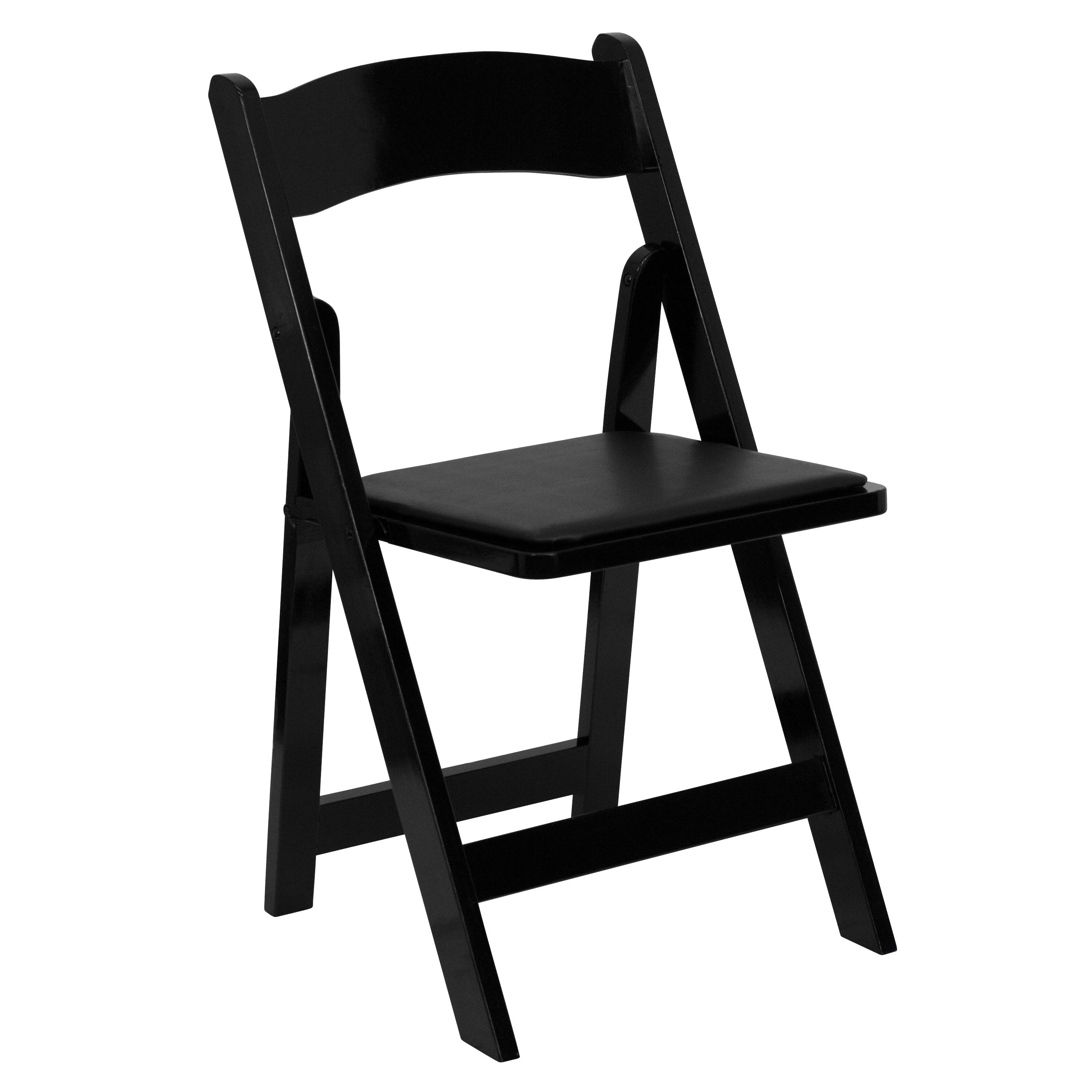 Flash Furniture XF-2902-BK-WOOD-GG Black Wood Folding Chair, Padded Vinyl Seat