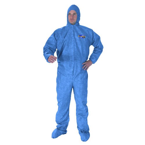 Kleenguard A60 Elastic-Cuff, Ankles & Back Hooded Coveralls, Blue, X-Large, 24/Carton