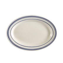 CAC China BLU-12 Blue Line Rolled Edge Oval Platter, 10 3/8&quot;