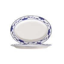 CAC China 103-13 Blue Lotus Oval Platter, 11-1/4&quot;