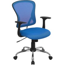 Flash Furniture H-8369F-BL-GG Mid-Back Blue Mesh Executive Office Chair with Chrome Base and Arms