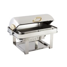 Bon Chef 12004 Elite Dripless Rectangular Chafer with Brass Accents, 8 Qt.