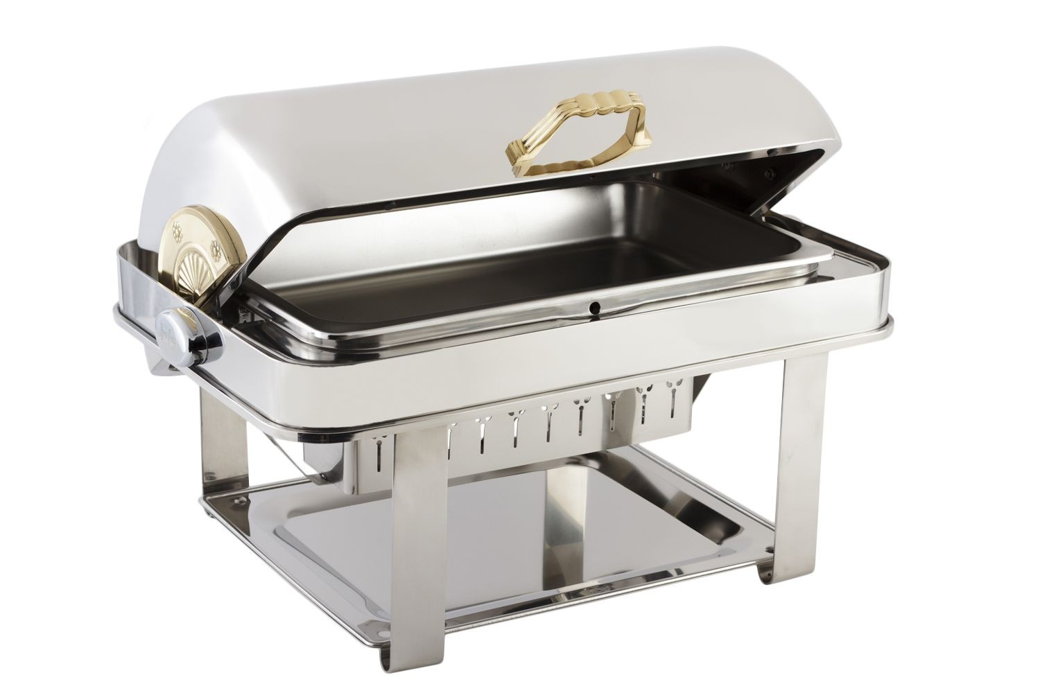 Bon Chef 12004 Elite Dripless Rectangular Chafer with Brass Accents, 8 Qt.