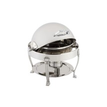 Bon Chef 12014CH Petite Dripless Round Roll Top Chafer with Brass Accents, Aurora Legs 3 Qt.