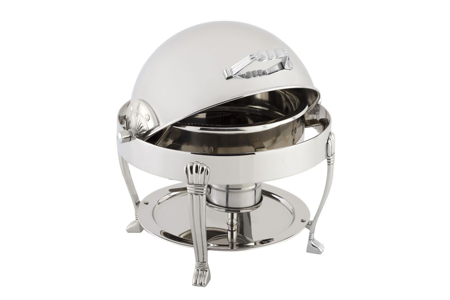 Bon Chef 12014CH Petite Dripless Round Roll Top Chafer with Brass Accents, Aurora Legs 3 Qt.