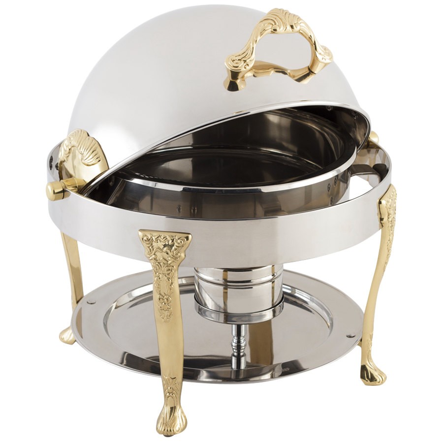 Bon Chef 17014G Petite Dripless Round Chafer with Gold Accents, Renaissance Legs, 3 Qt.